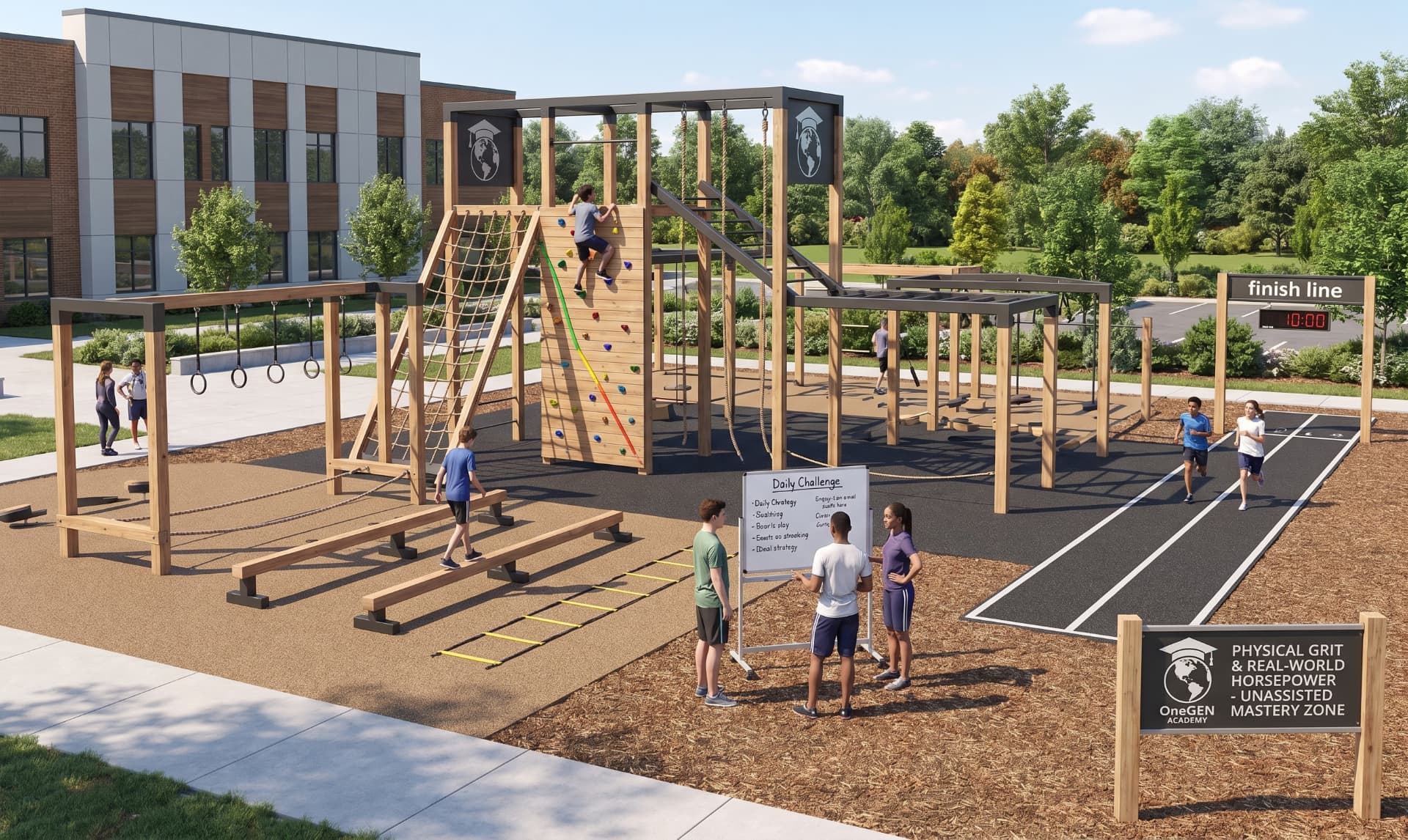 Concept rendering of the OneGEN Academy outdoor challenge and play space